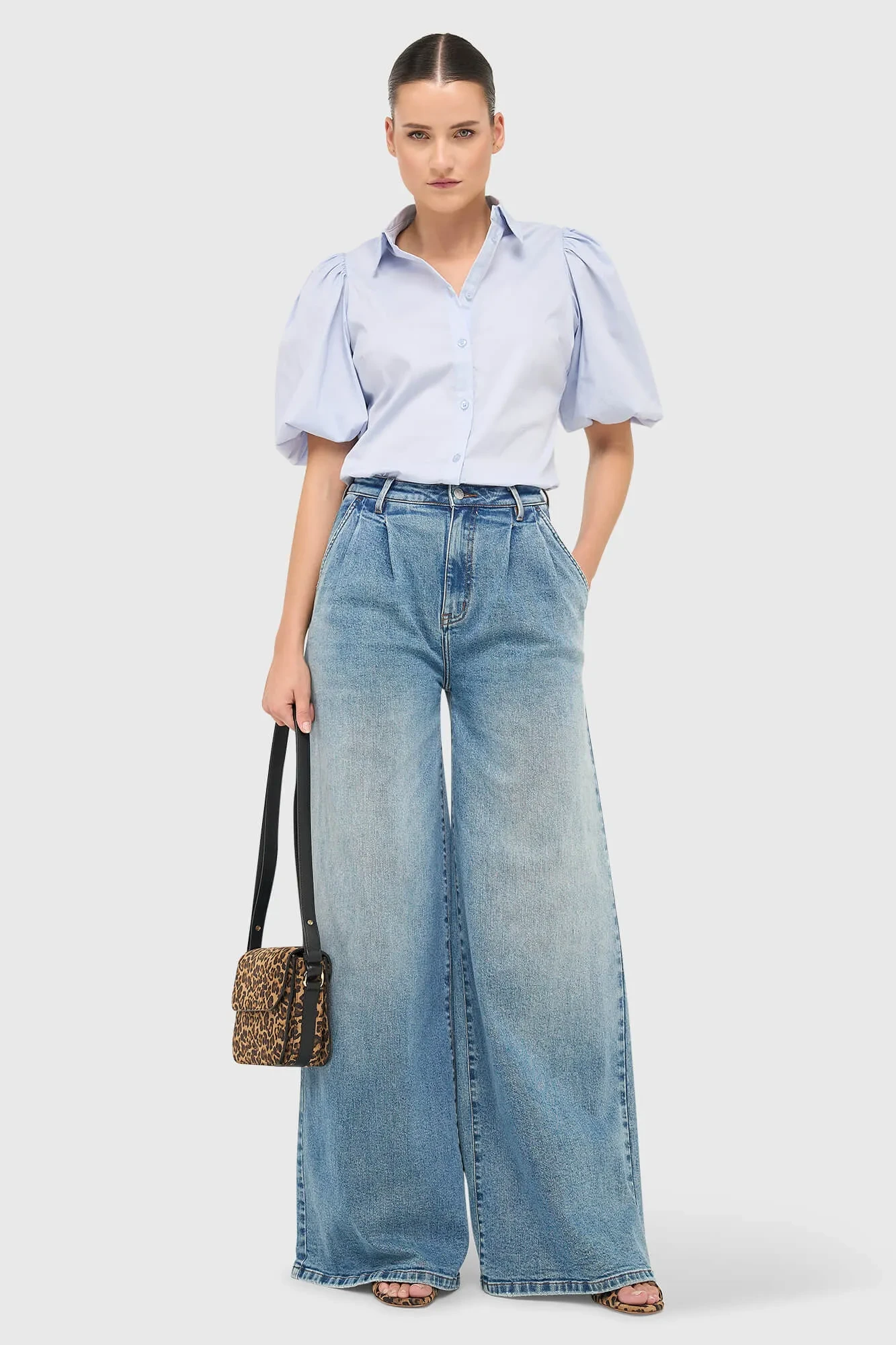 Wide Leg Jeans Stretch High Rise Stretch Dollar Blauw 379
