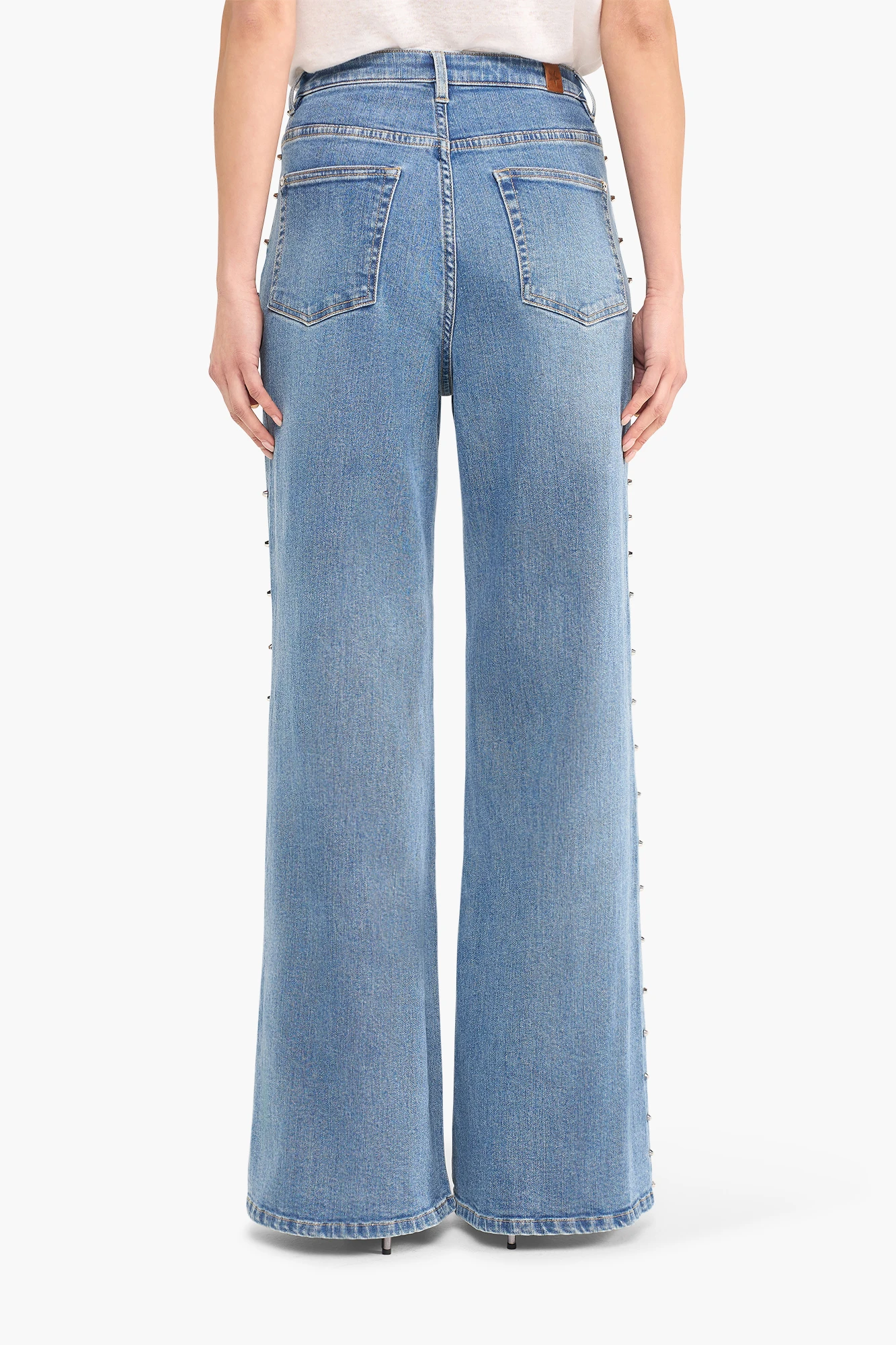 High-Waist-Jeans mit weitem Bein und Nieten, Mason, Blau 028