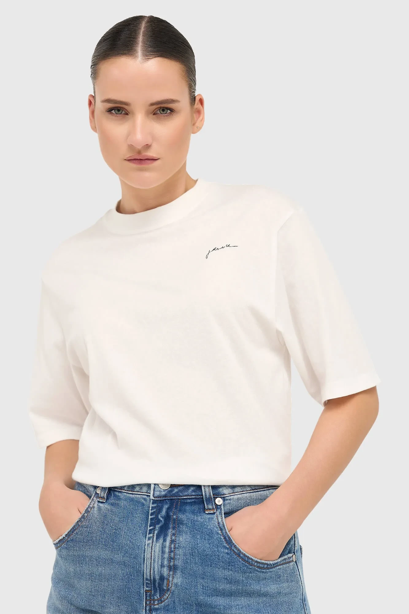 White Women's Cotton Shirt with "Adam" Text
