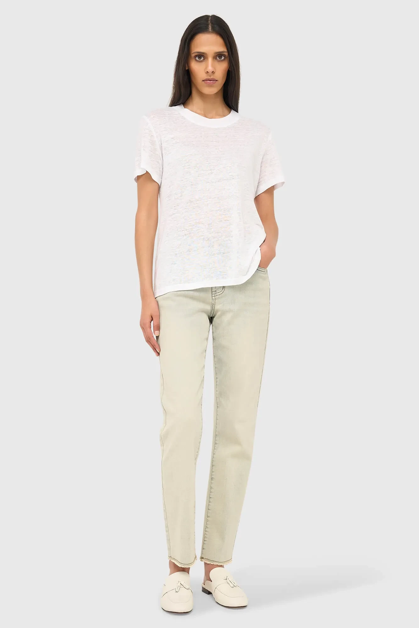 White Linen Women's Round-Neck Shirt Ron