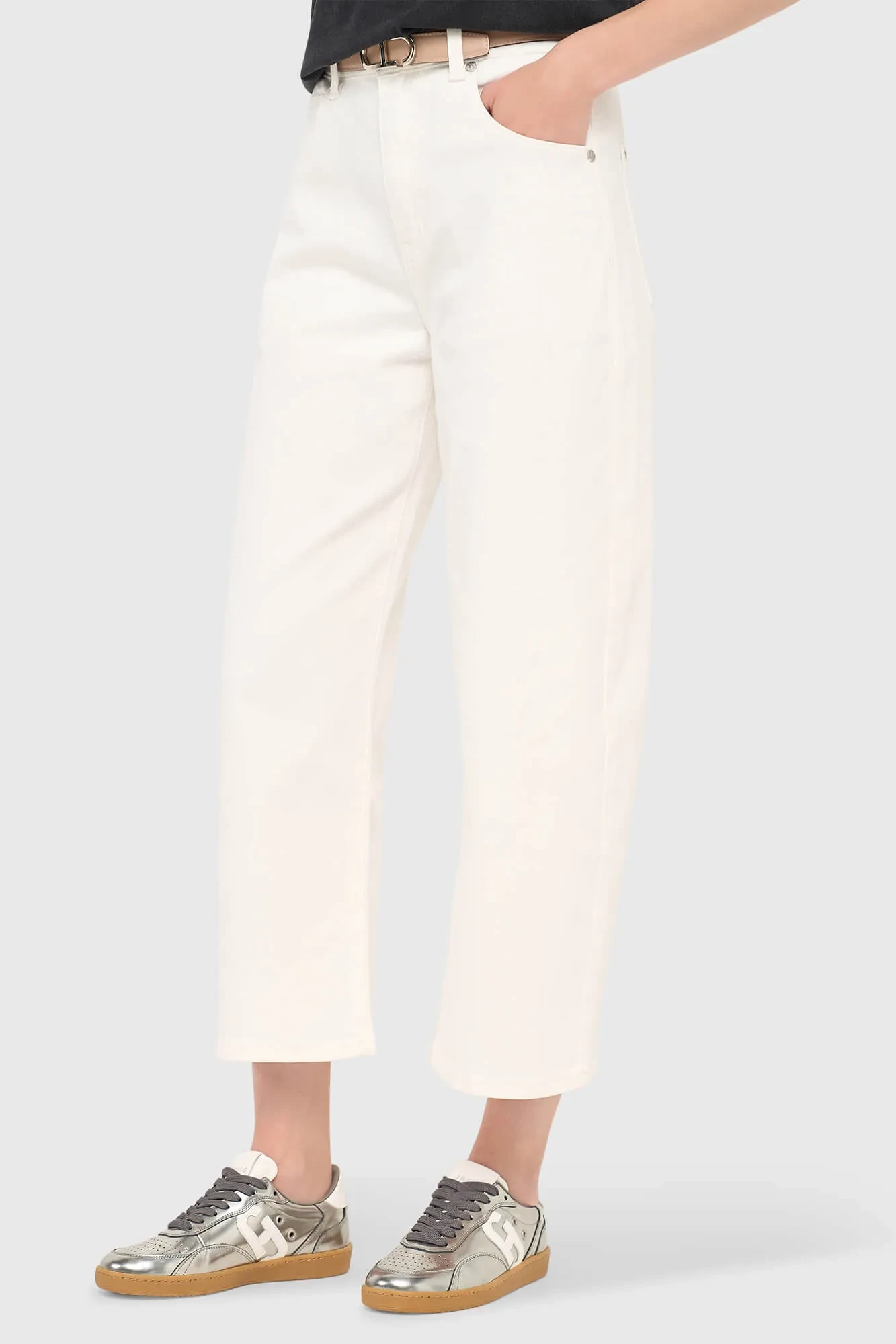 Weiße Barrel-Jeans für Damen, mittlere Leibhöhe, Baxter