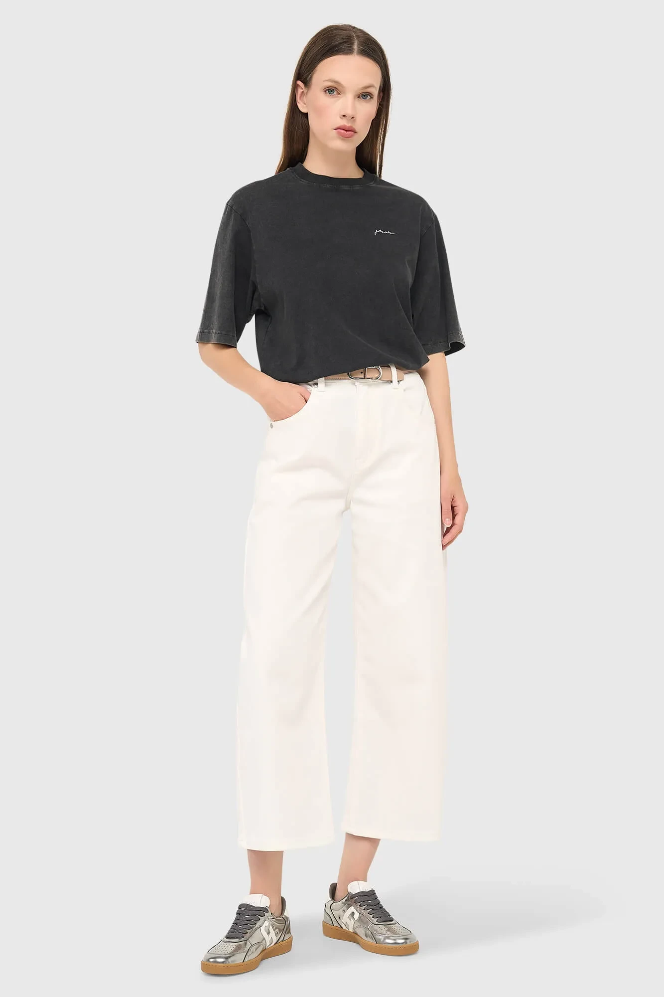 Weiße Barrel-Jeans für Damen, mittlere Leibhöhe, Baxter