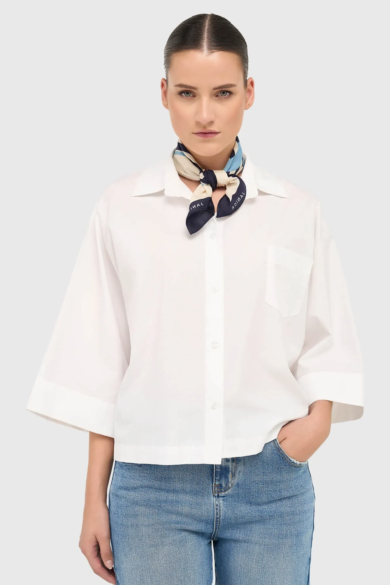 Witte Katoenen Blouse Dames Kimono Carl