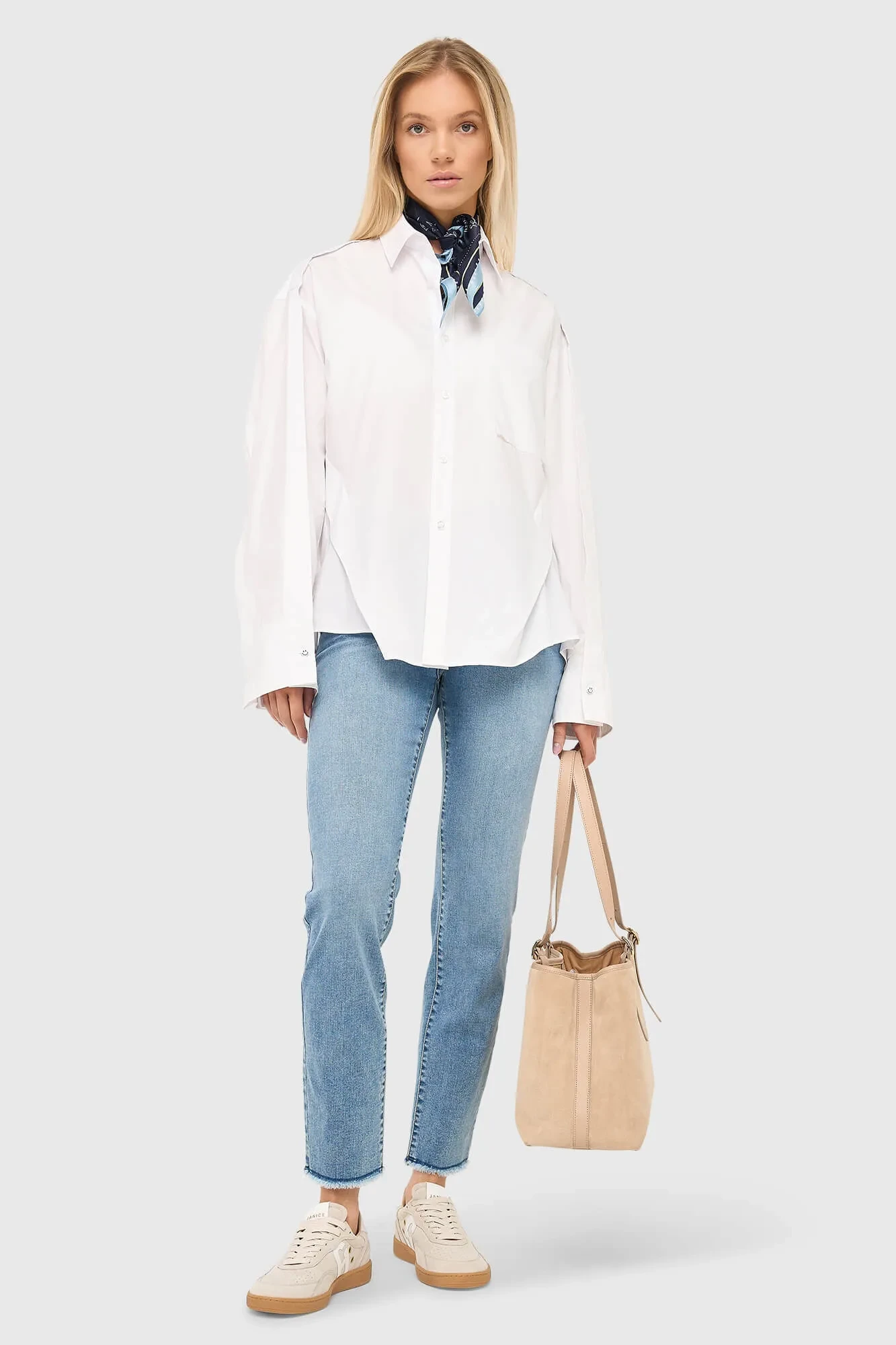Witte Katoenen Oversized Dames Blouse Phil