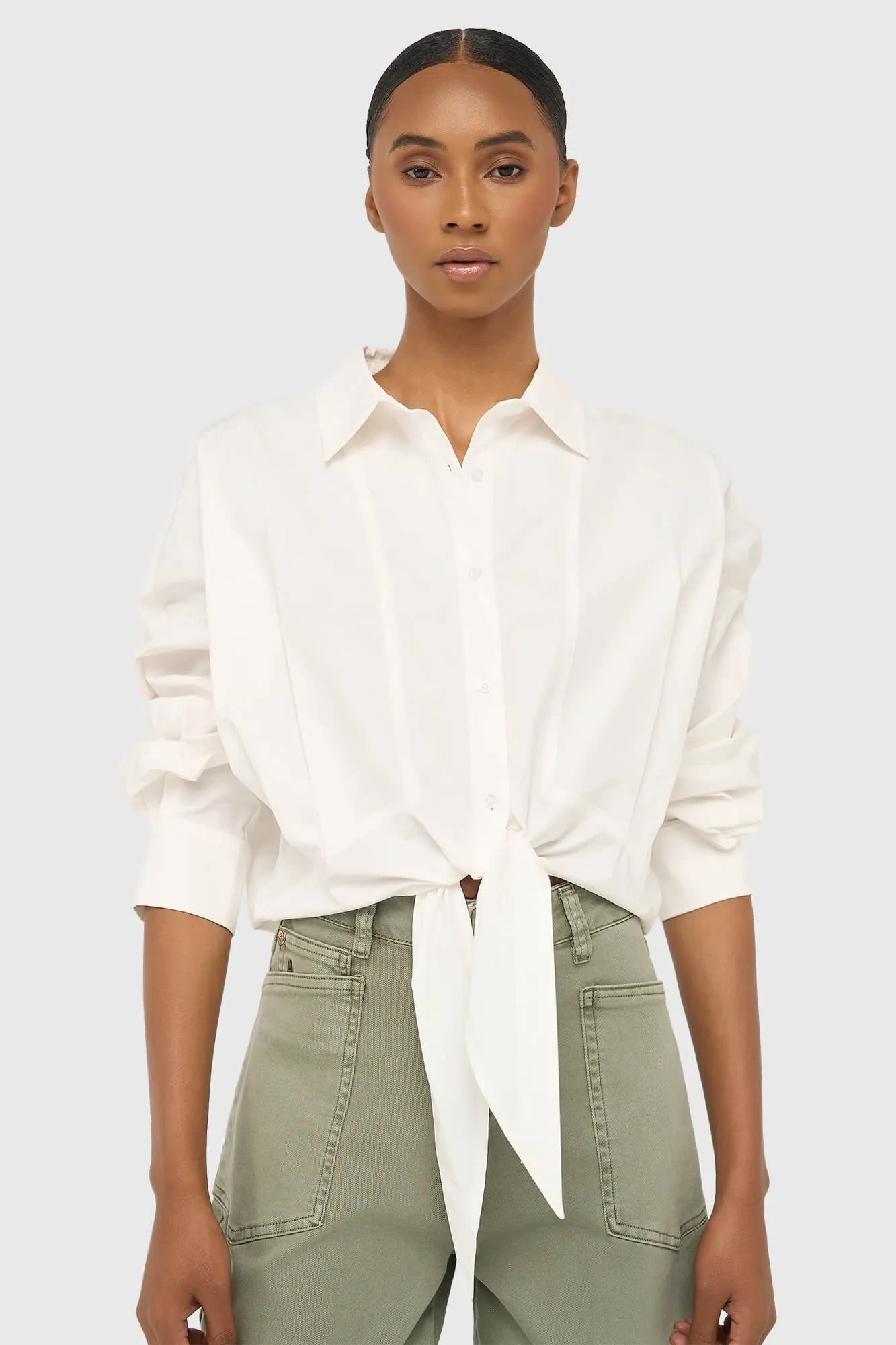 Weiße Baumwollbluse mit Schleife für Damen von David