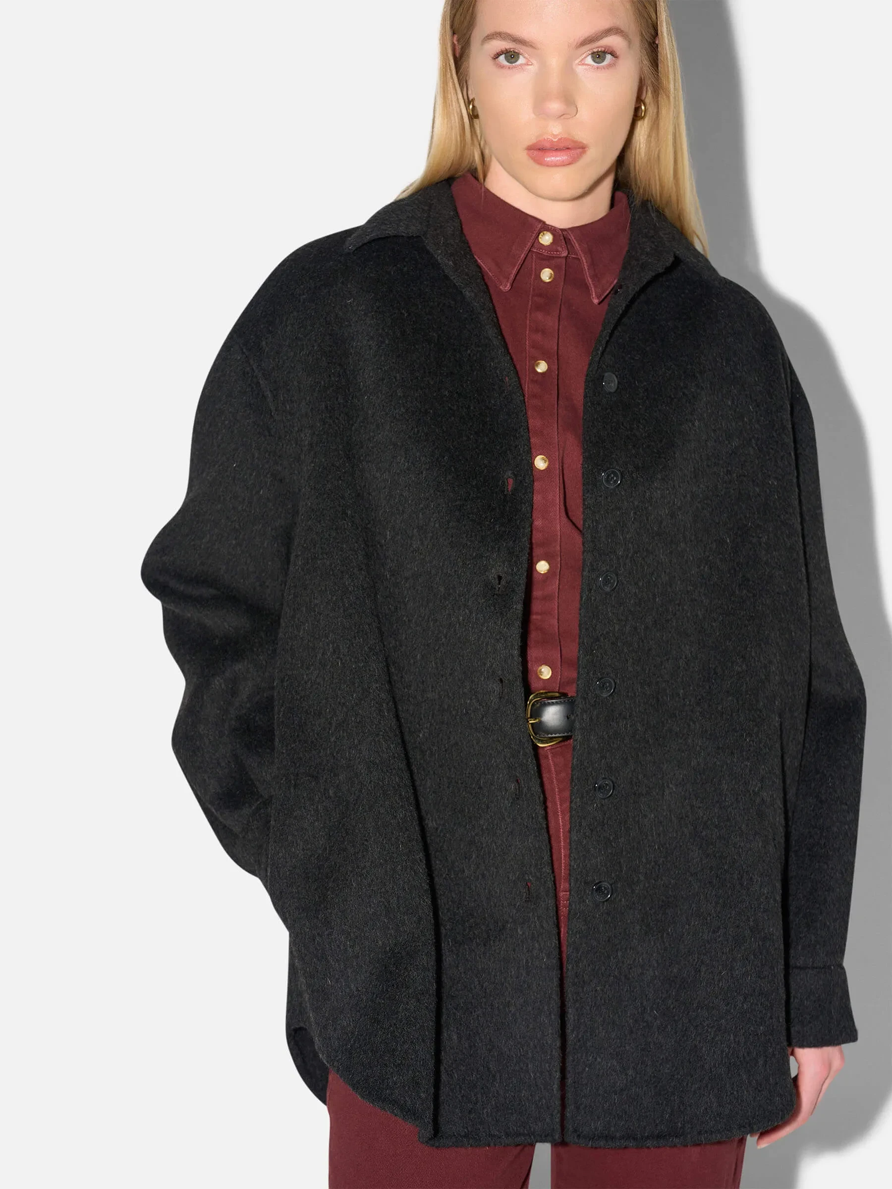Wollen Dames Blouse Jas Shane Zwart