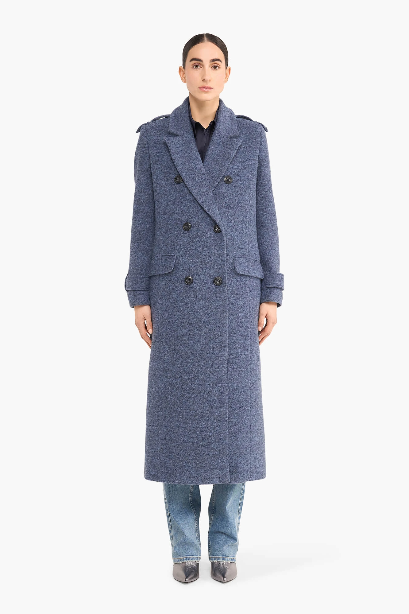Women's Long Wool Coat, Lennon Blue