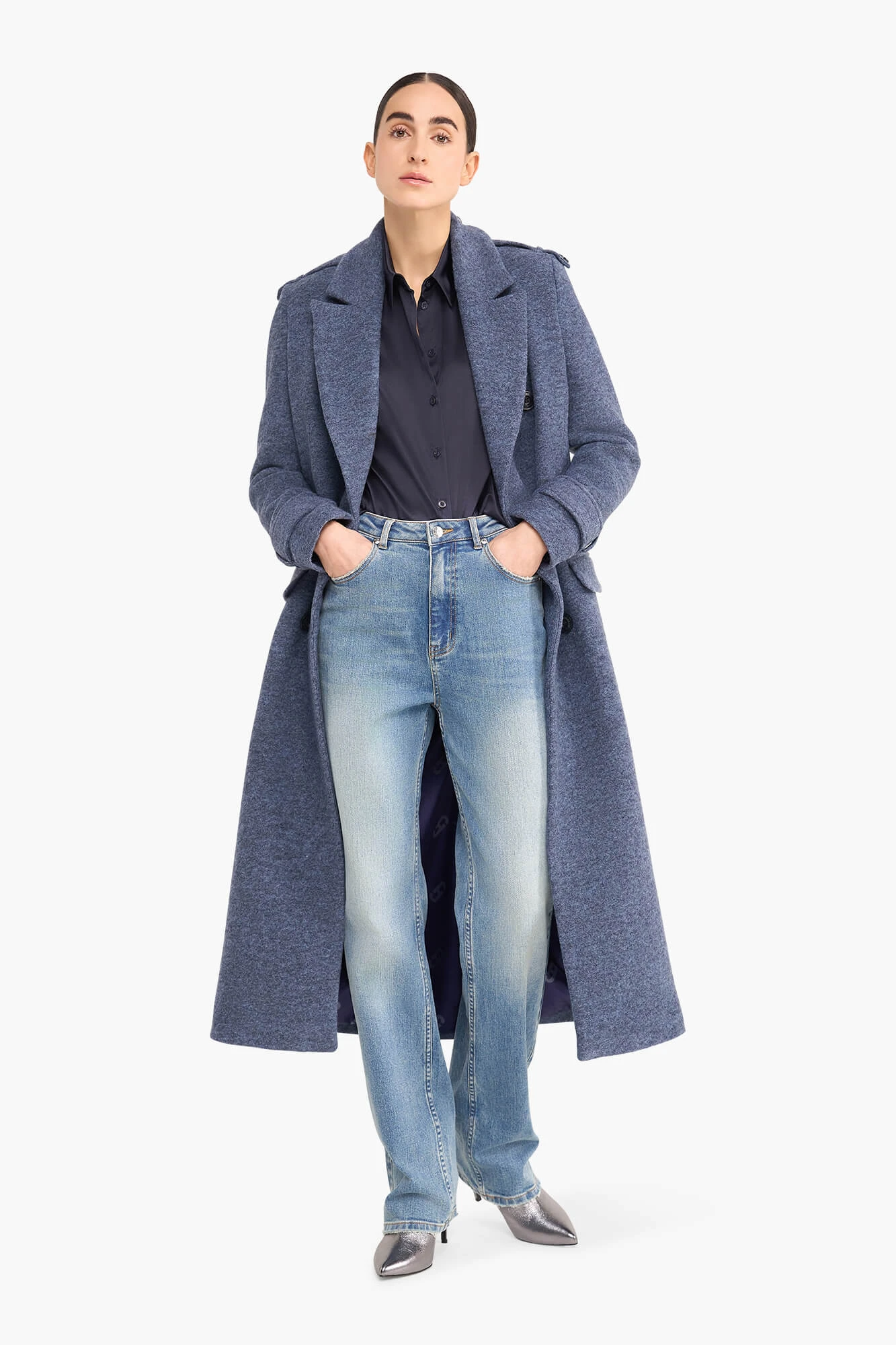 Women's Long Wool Coat, Lennon Blue