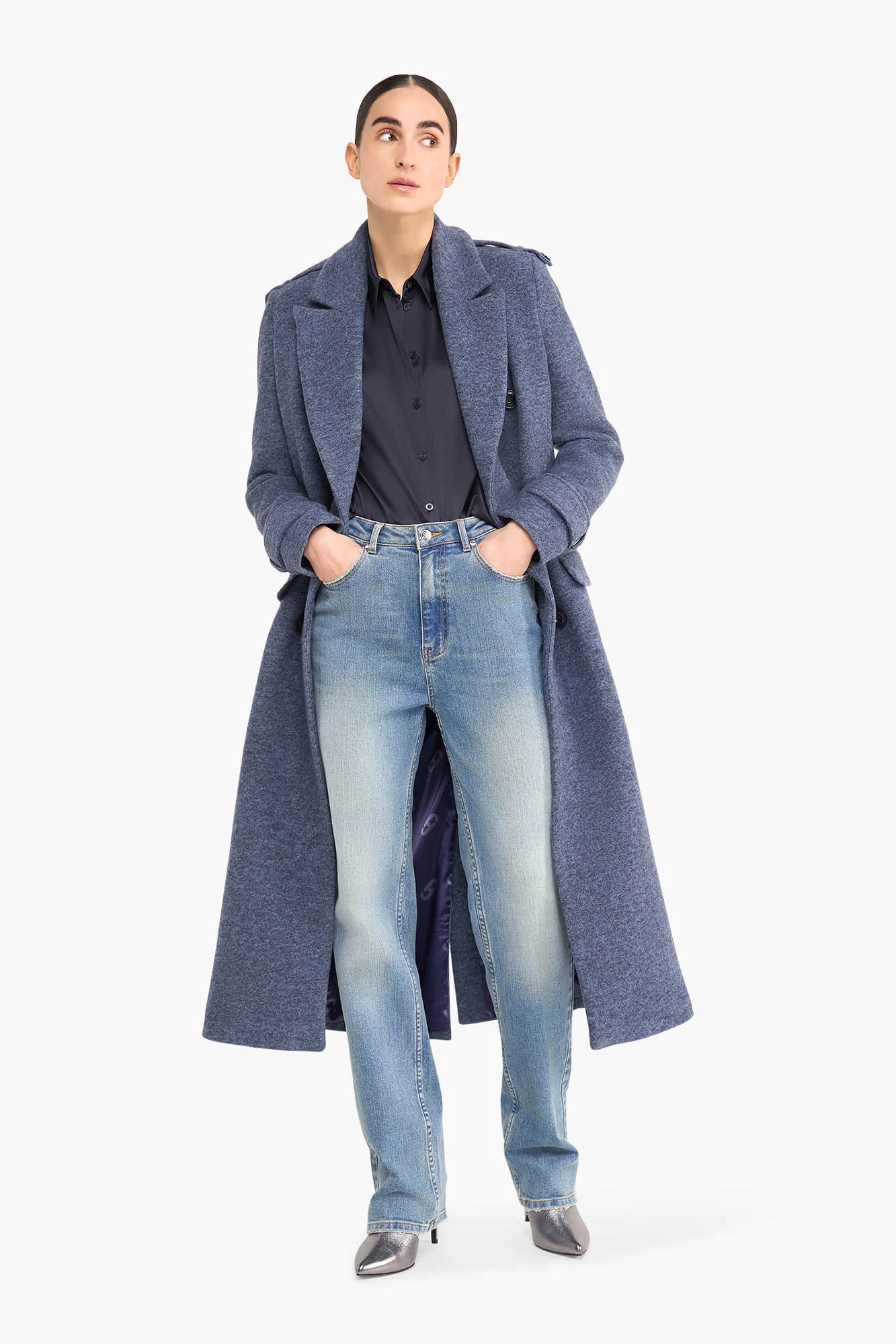 Women's Long Wool Coat, Lennon Blue