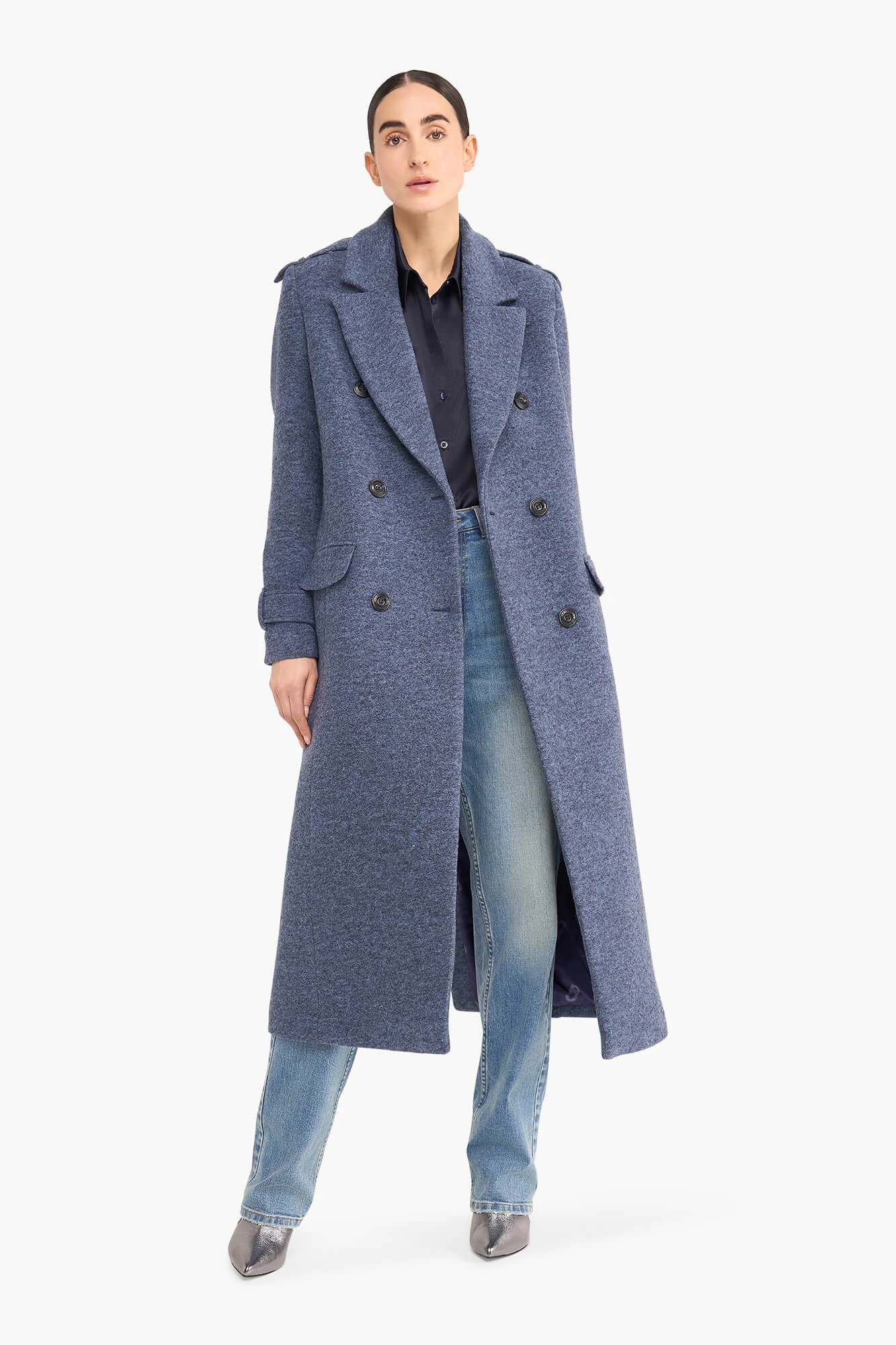 Women's Long Wool Coat, Lennon Blue
