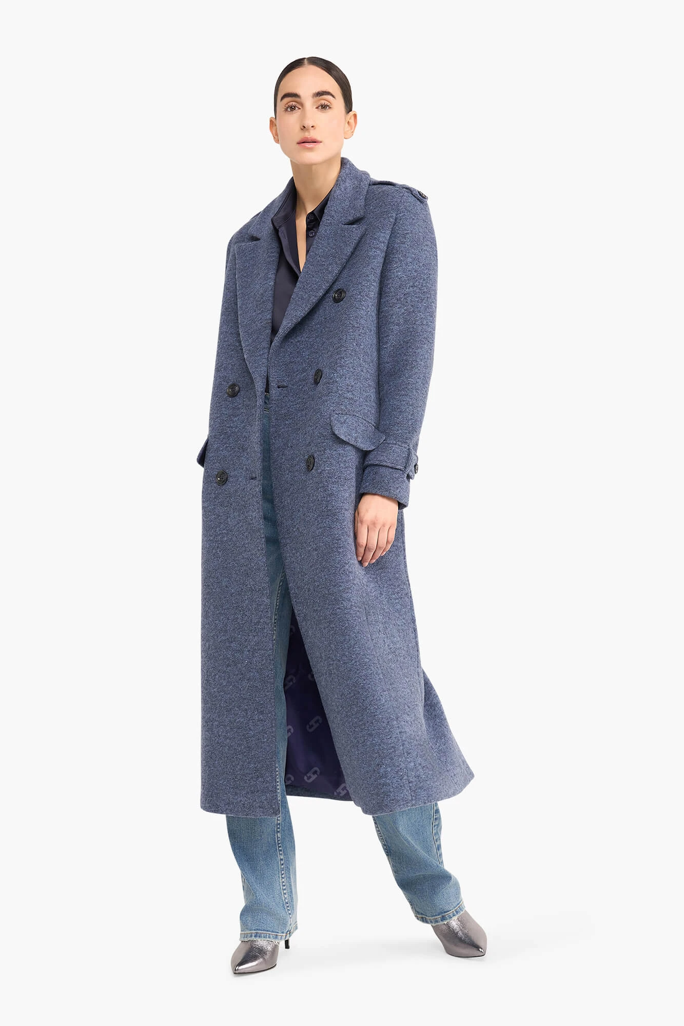 Women's Long Wool Coat, Lennon Blue