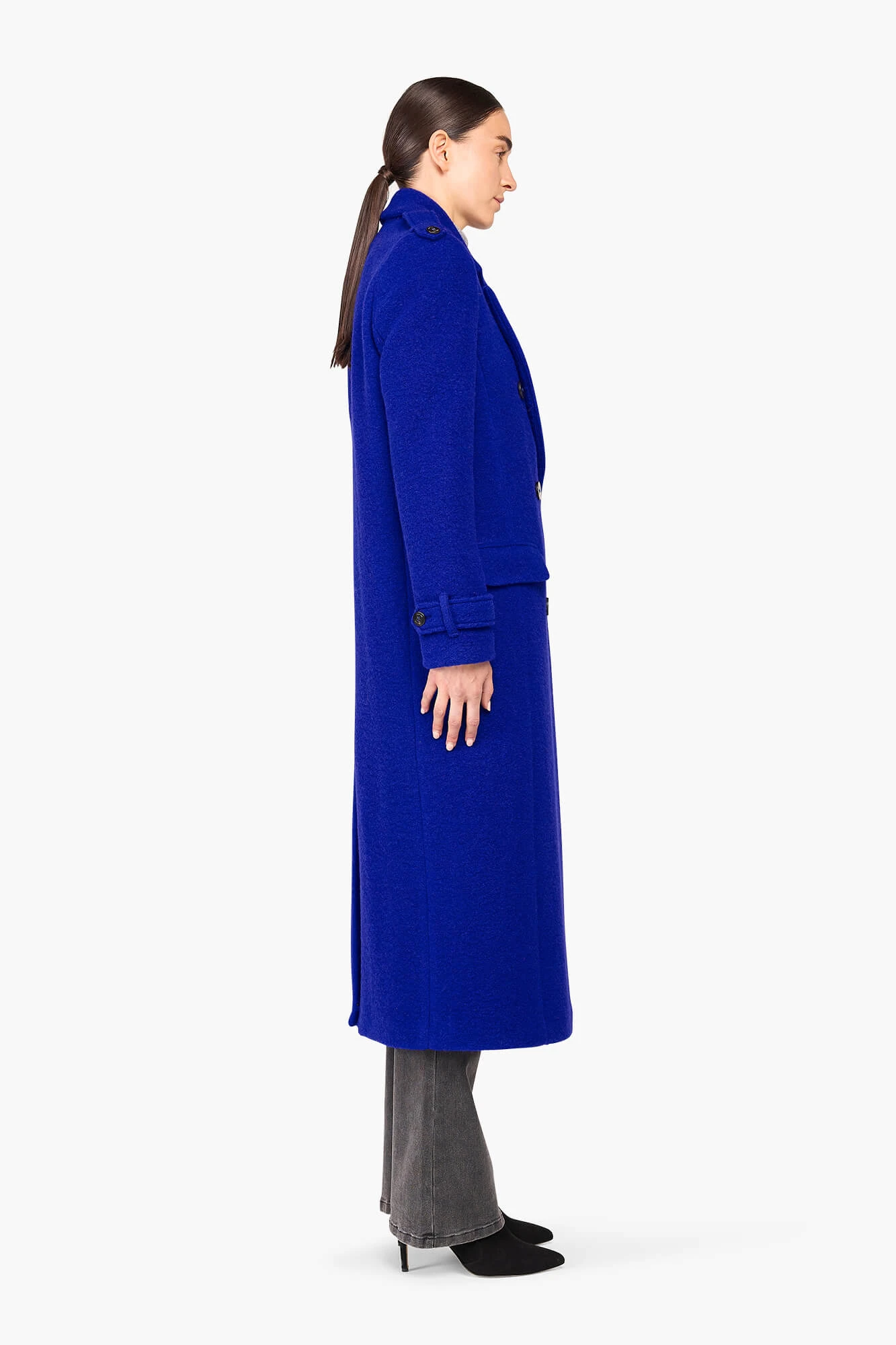 Women's Long Wool Coat, Lennon Blue