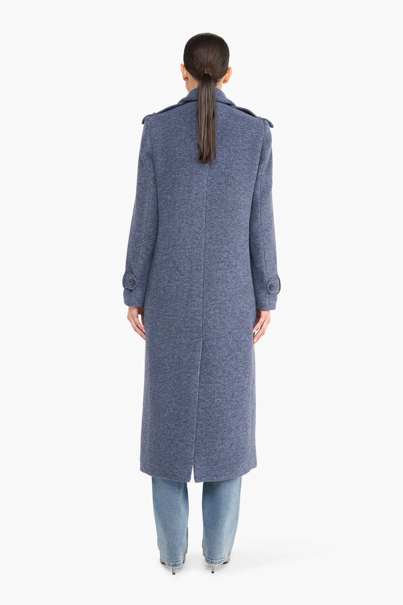 Women's Long Wool Coat, Lennon Blue