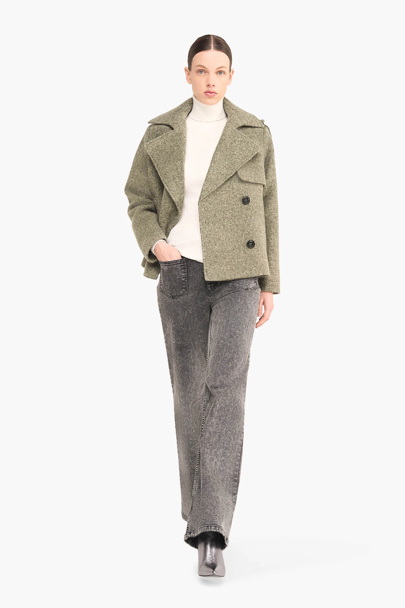 Wollen Jas Dames Kort Jean Groen