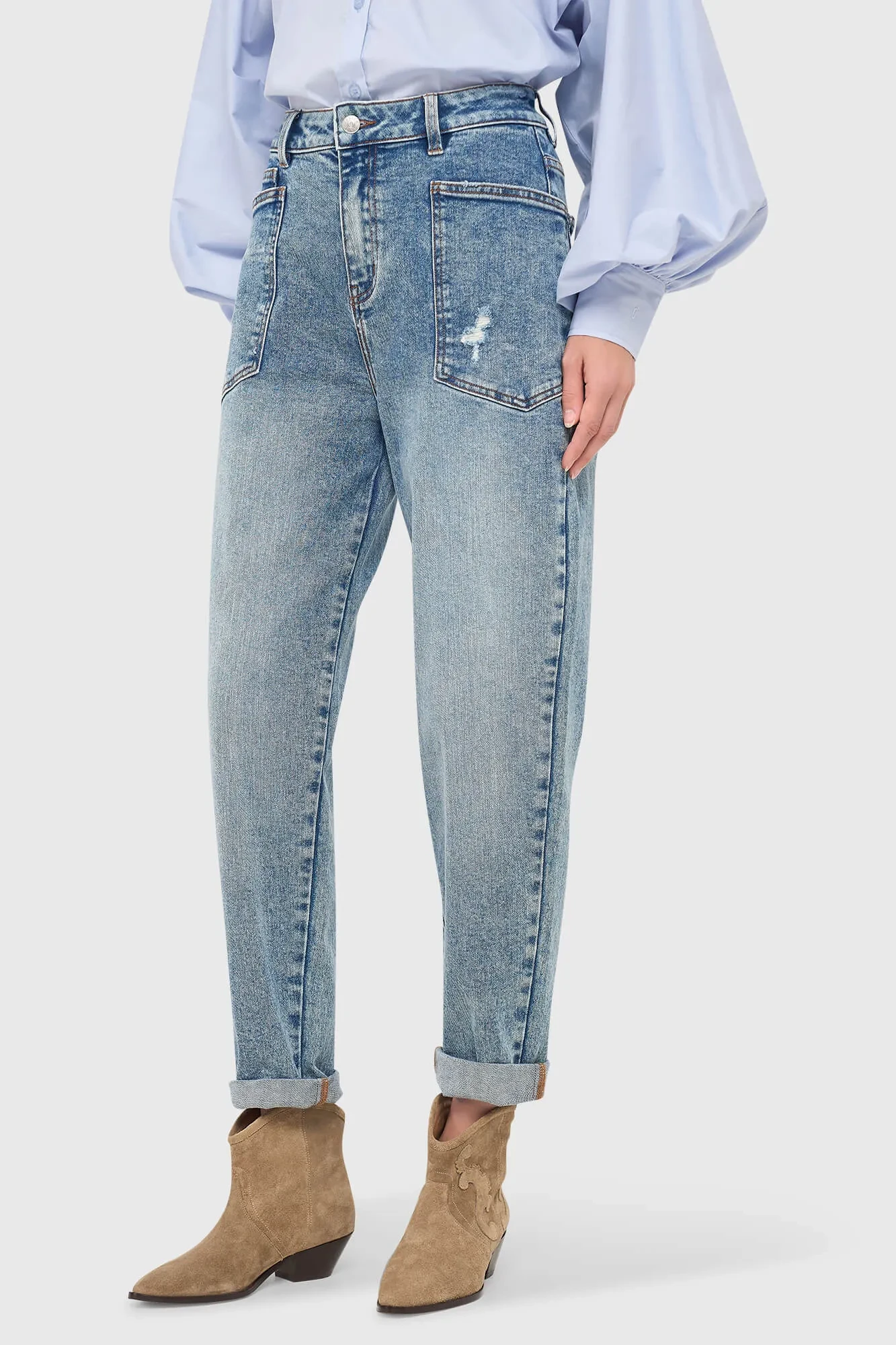 Worker Jeans Damen Barrel Fit Stretch Mid Rise Morrison Blau 379