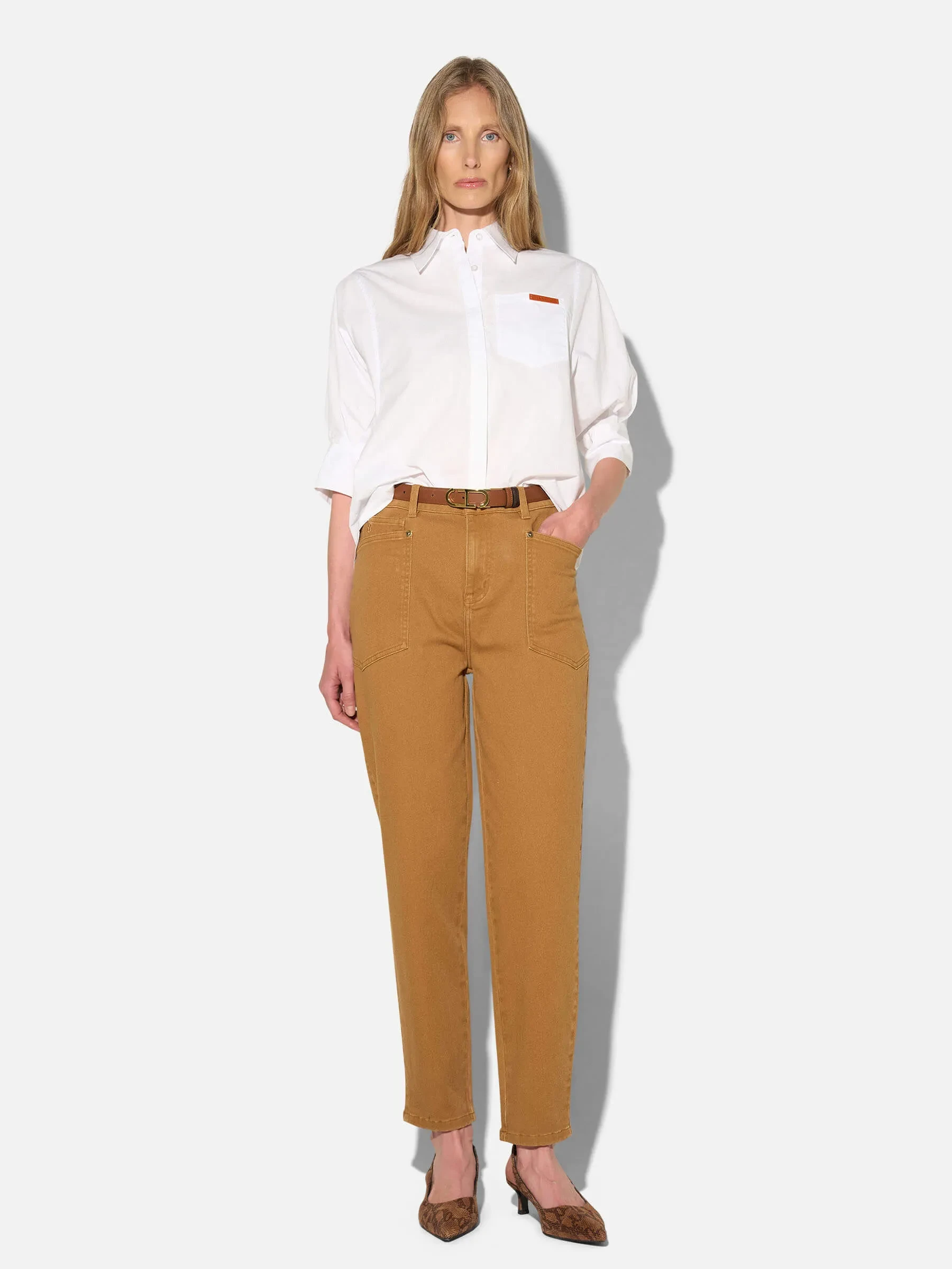 Worker Jeans Dames Barrel Fit Stretch Mid Rise Morrison Cognac