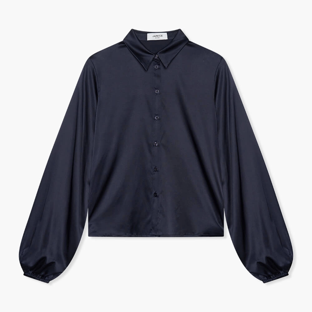 Zijden Blouse Dames Stretch Donker Blauw