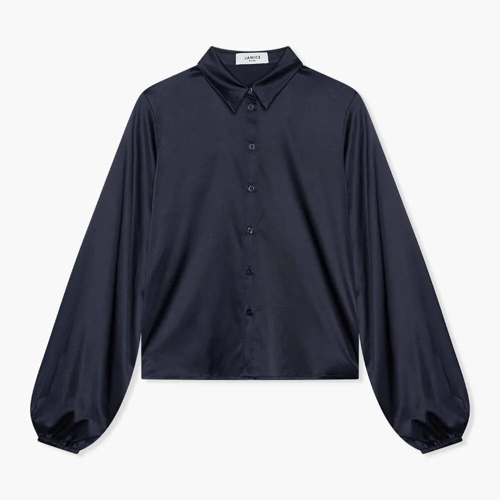 Zijden Blouse Dames Stretch Abe Donker Blauw