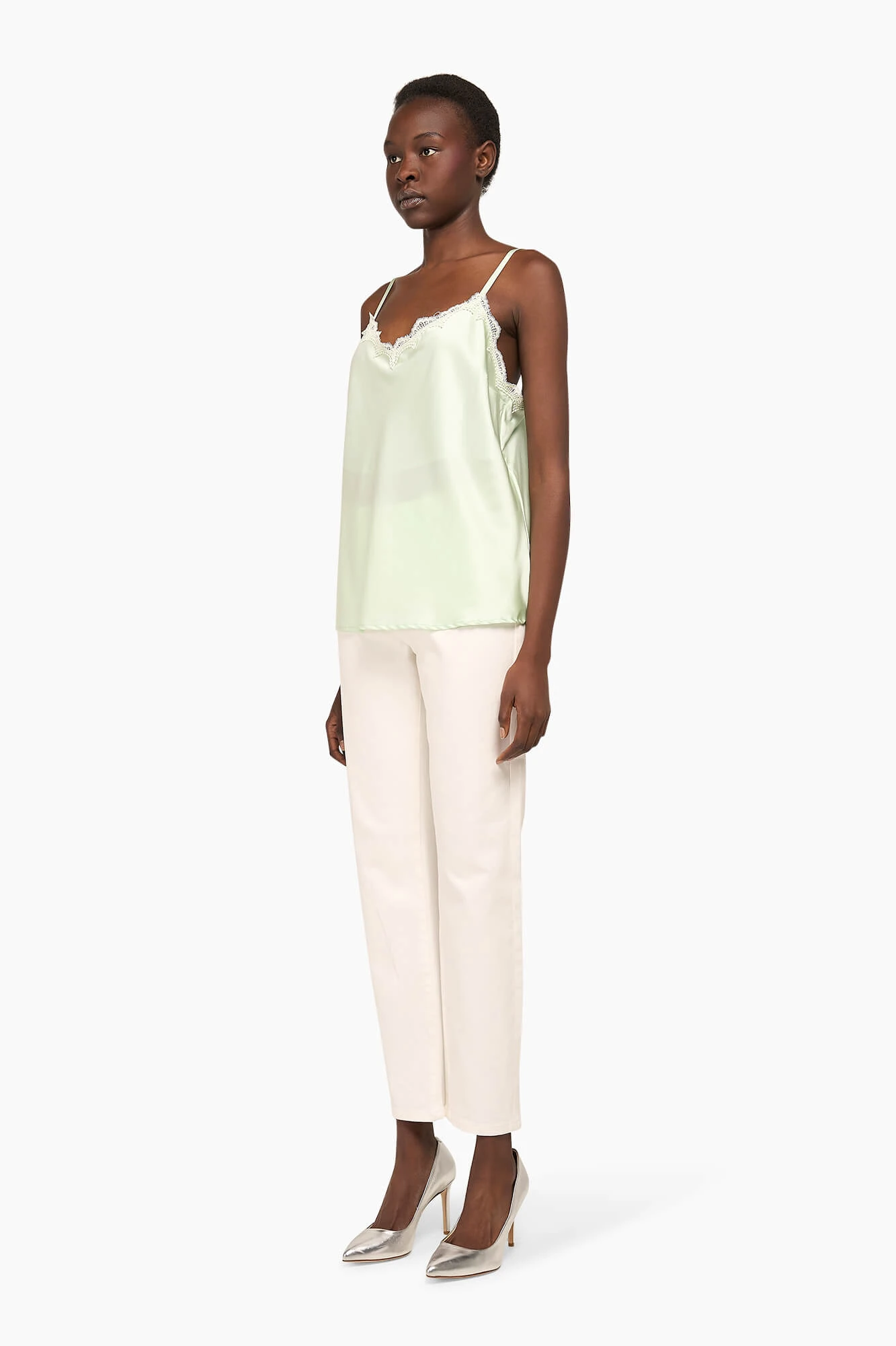Zijden Top Dames Kant River Mint