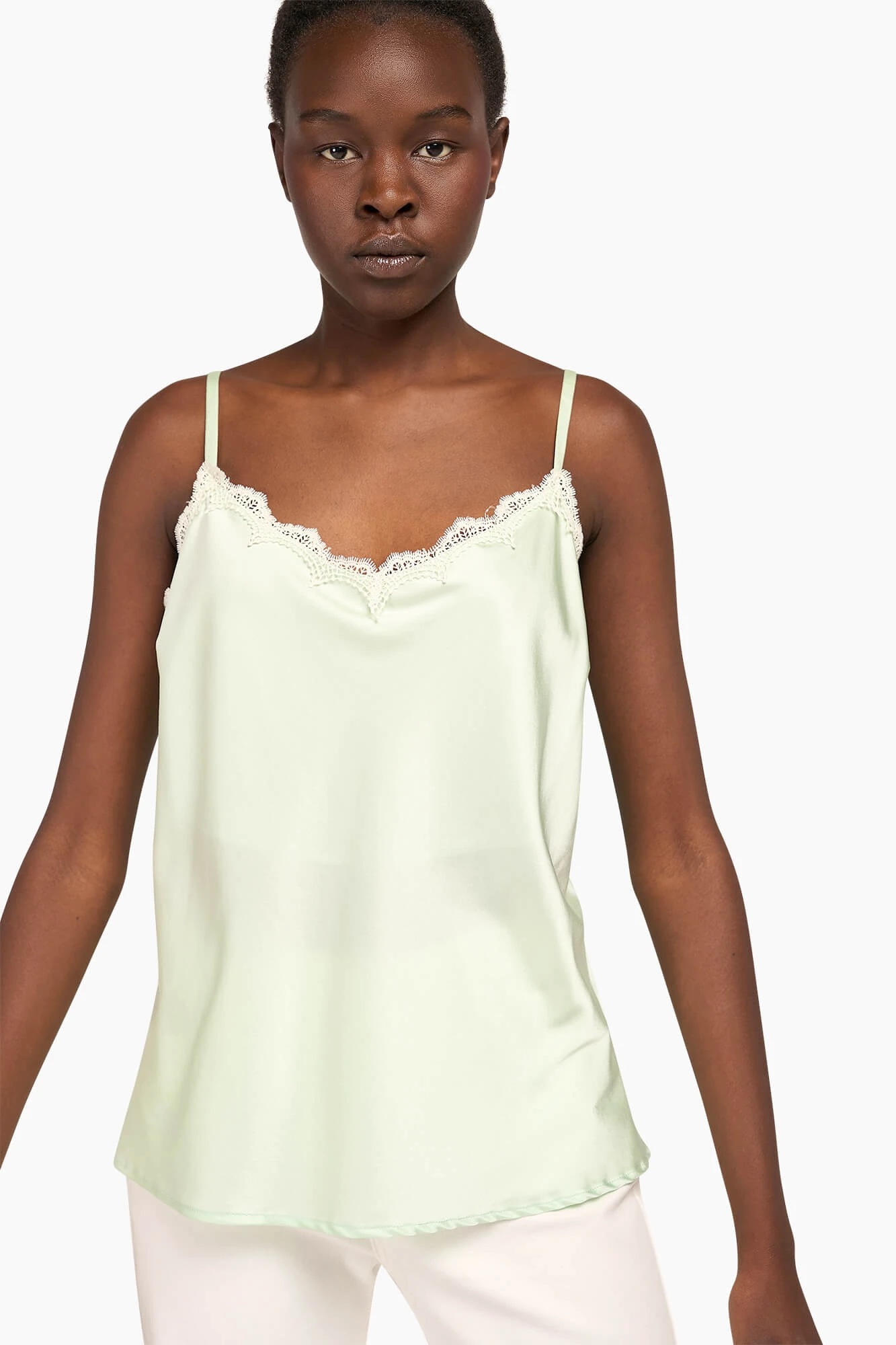 Zijden Top Dames Kant River Mint