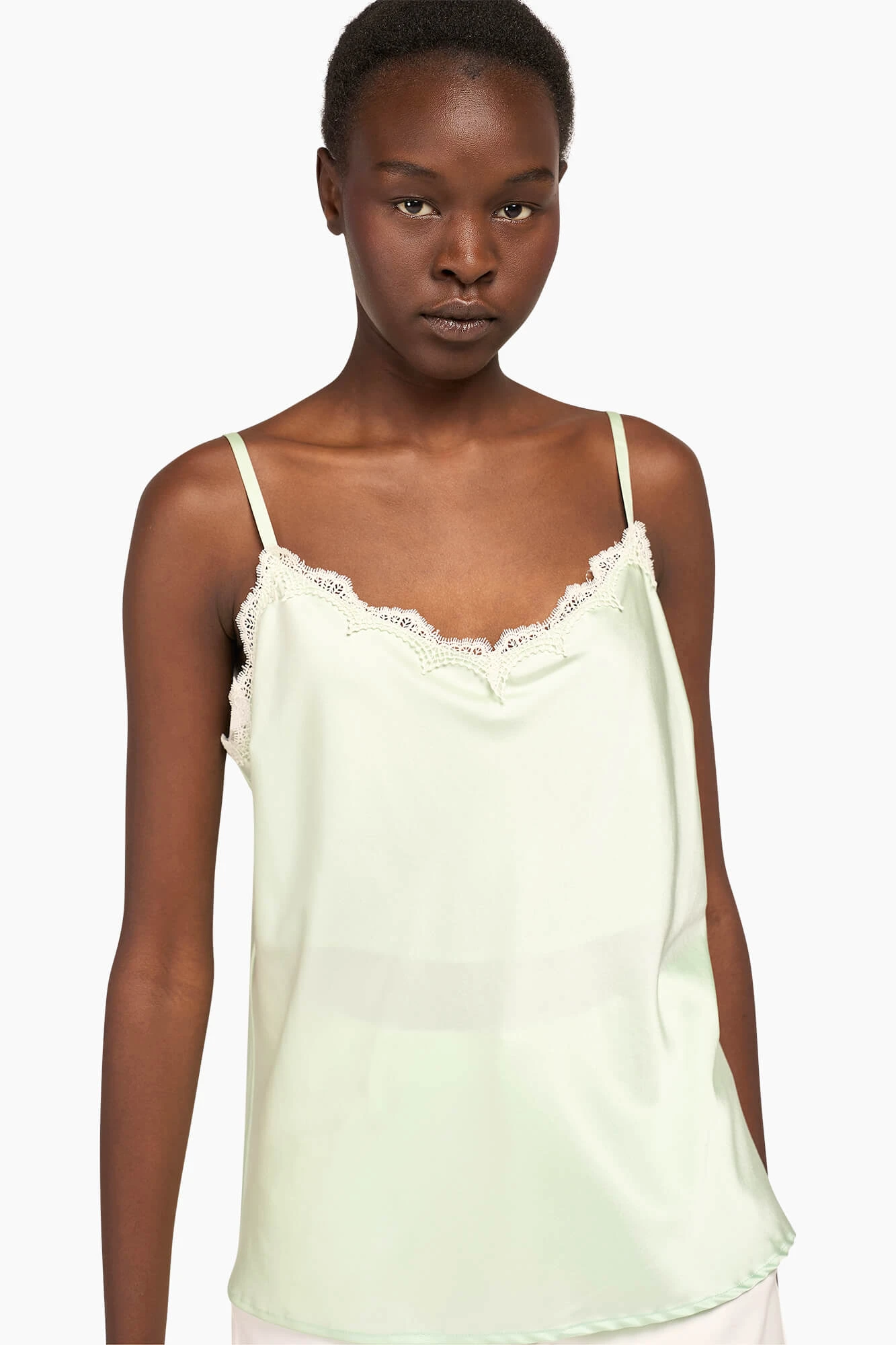 Zijden Top Dames Kant River Mint