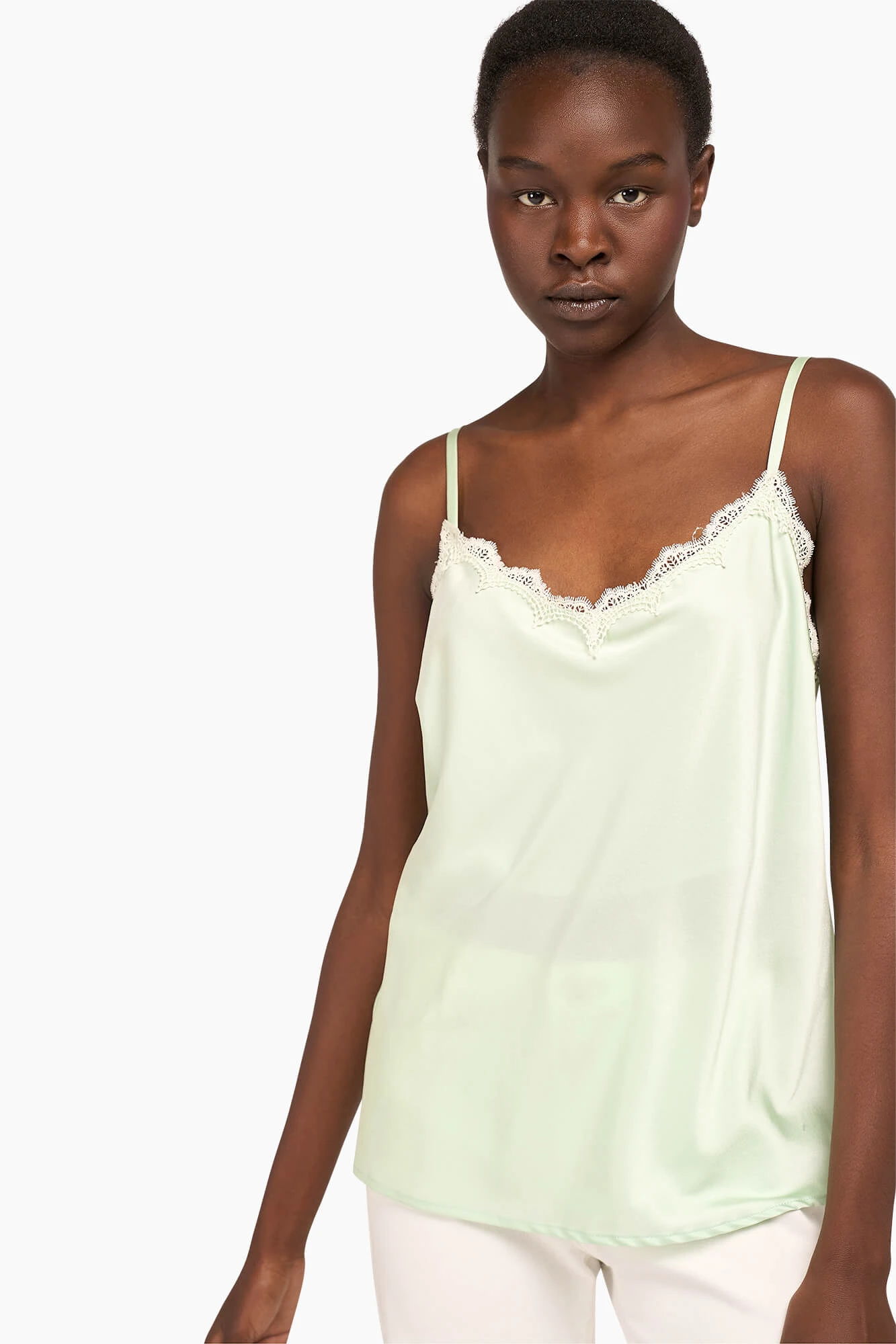 Zijden Top Dames Kant River Mint