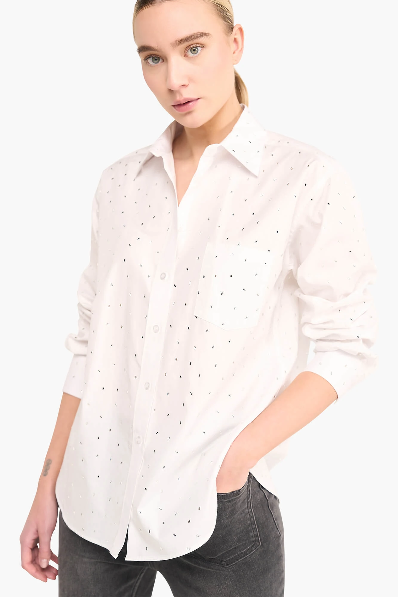 Katoenen Blouse Dames Steentjes Kygo Wit
