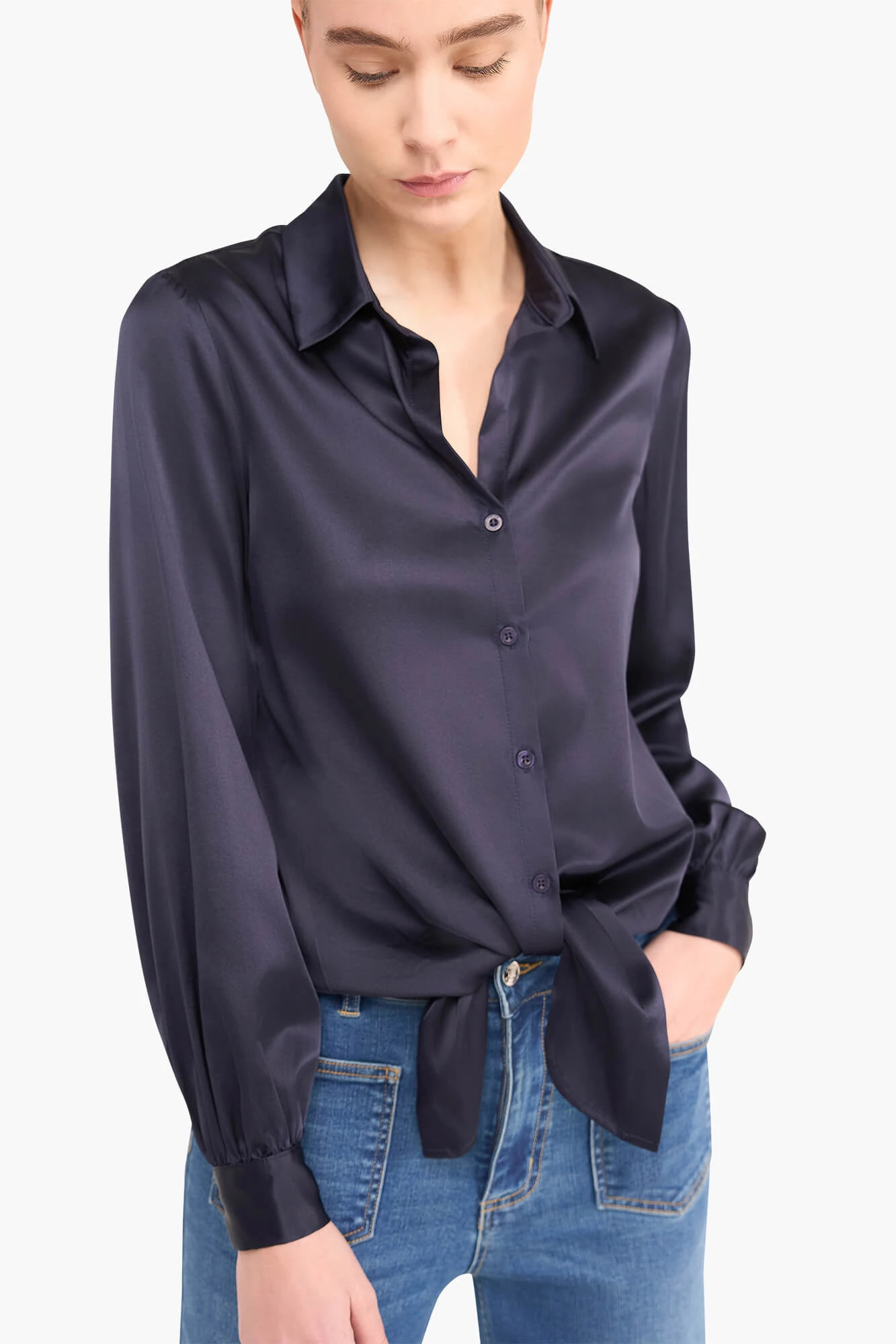 Zijden Blouse Dames Stretch Bobby Donker Blauw