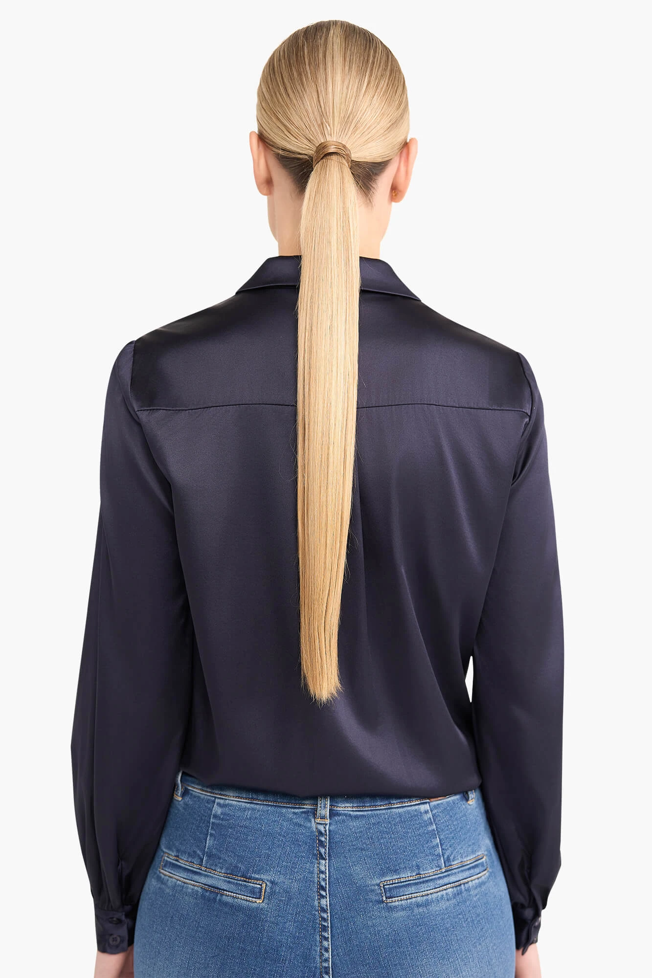 Zijden Blouse Dames Stretch Bobby Donker Blauw