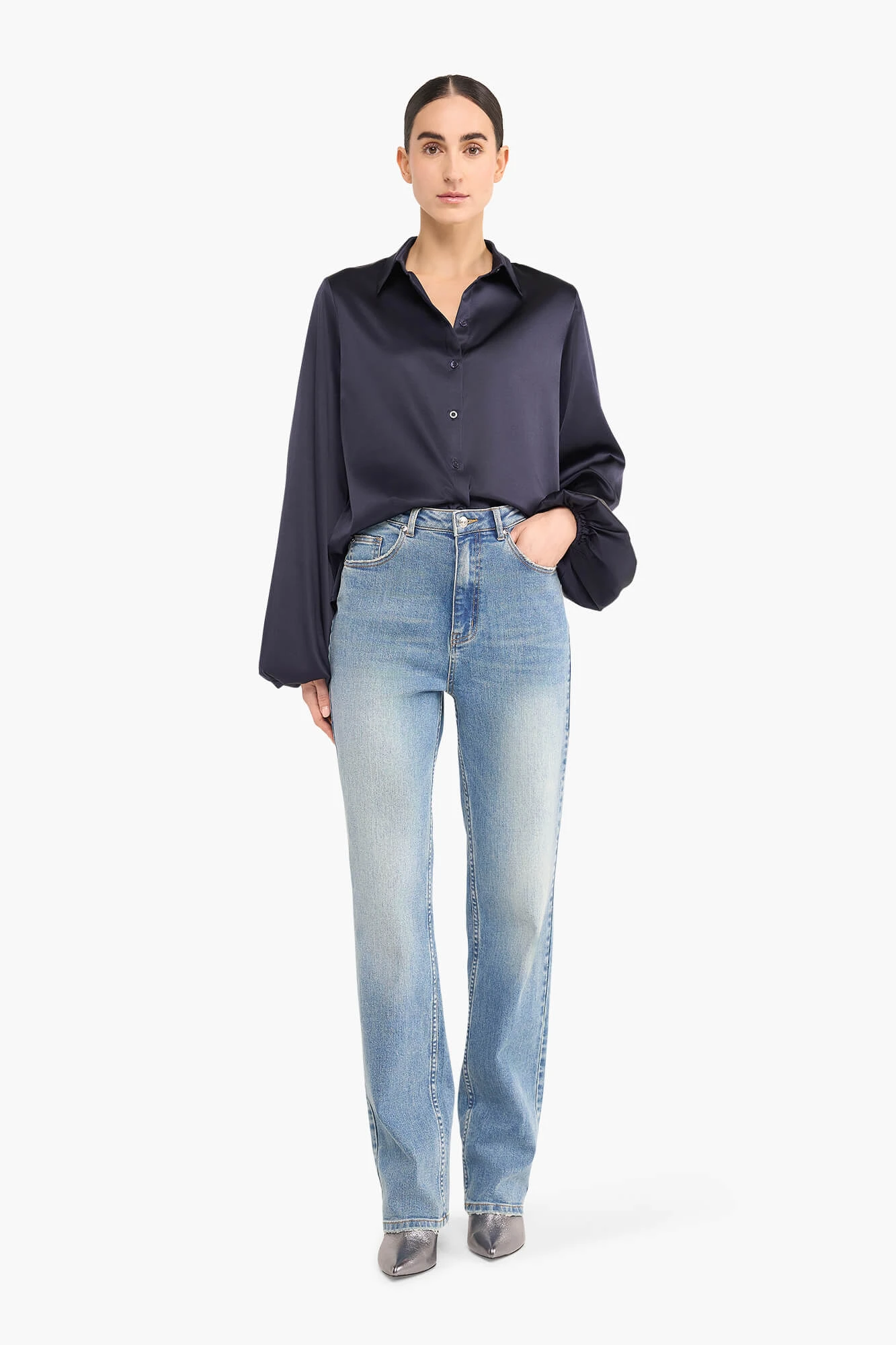 Zijden Blouse Dames Stretch Abe Donker Blauw