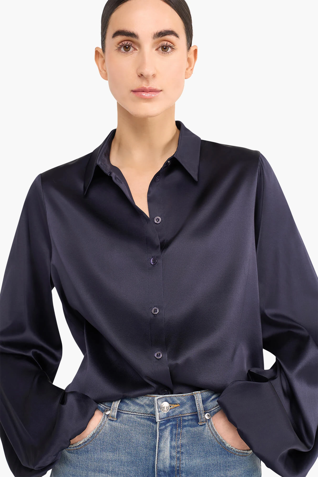 Zijden Blouse Dames Stretch Abe Donker Blauw