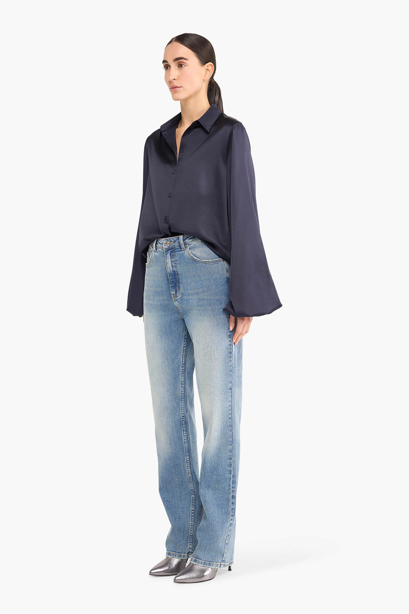 Zijden Blouse Dames Stretch Abe Donker Blauw
