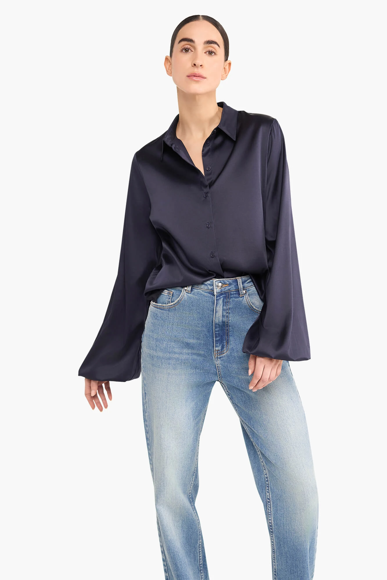 Zijden Blouse Dames Stretch Abe Donker Blauw
