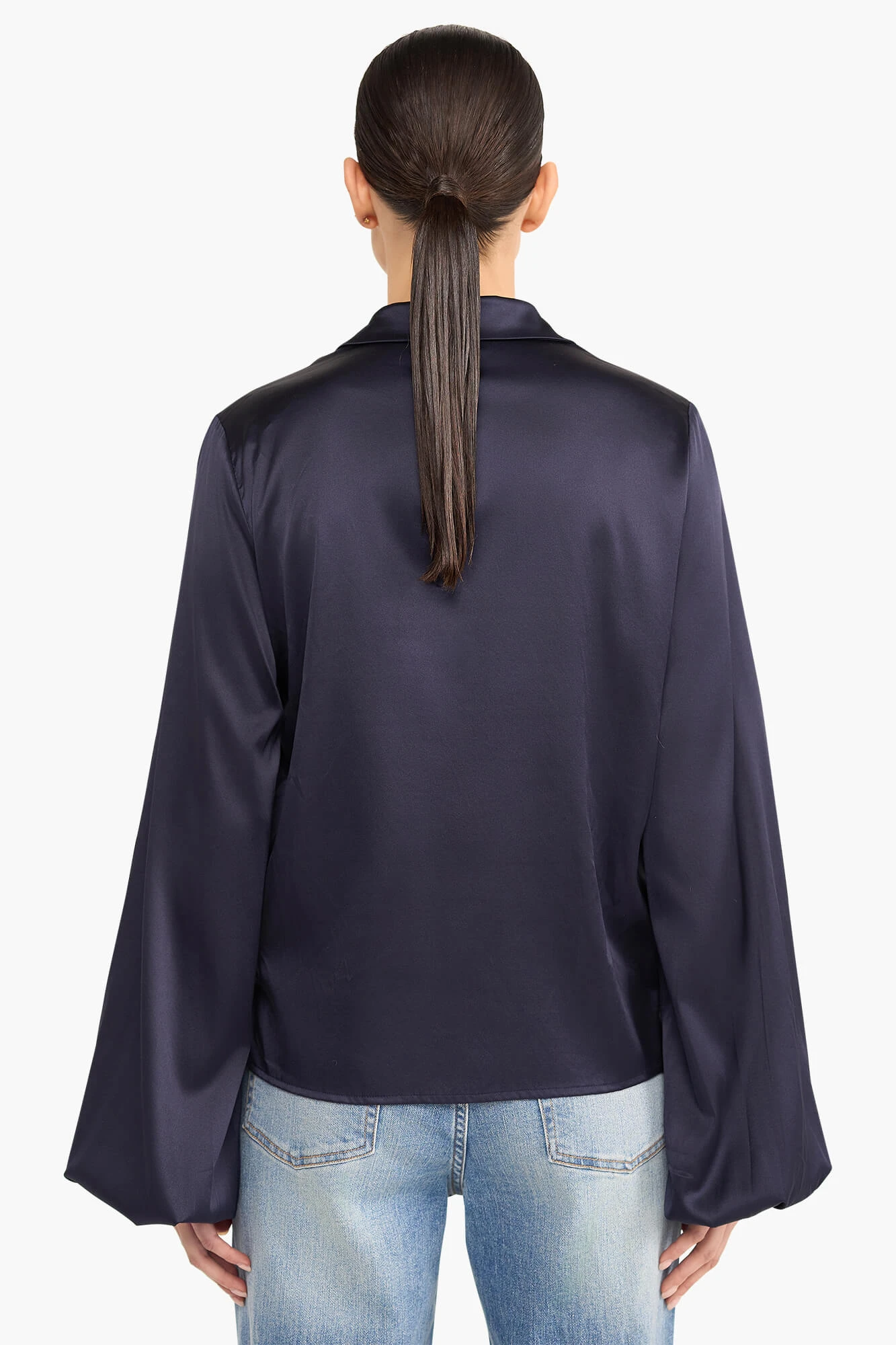 Zijden Blouse Dames Stretch Abe Donker Blauw
