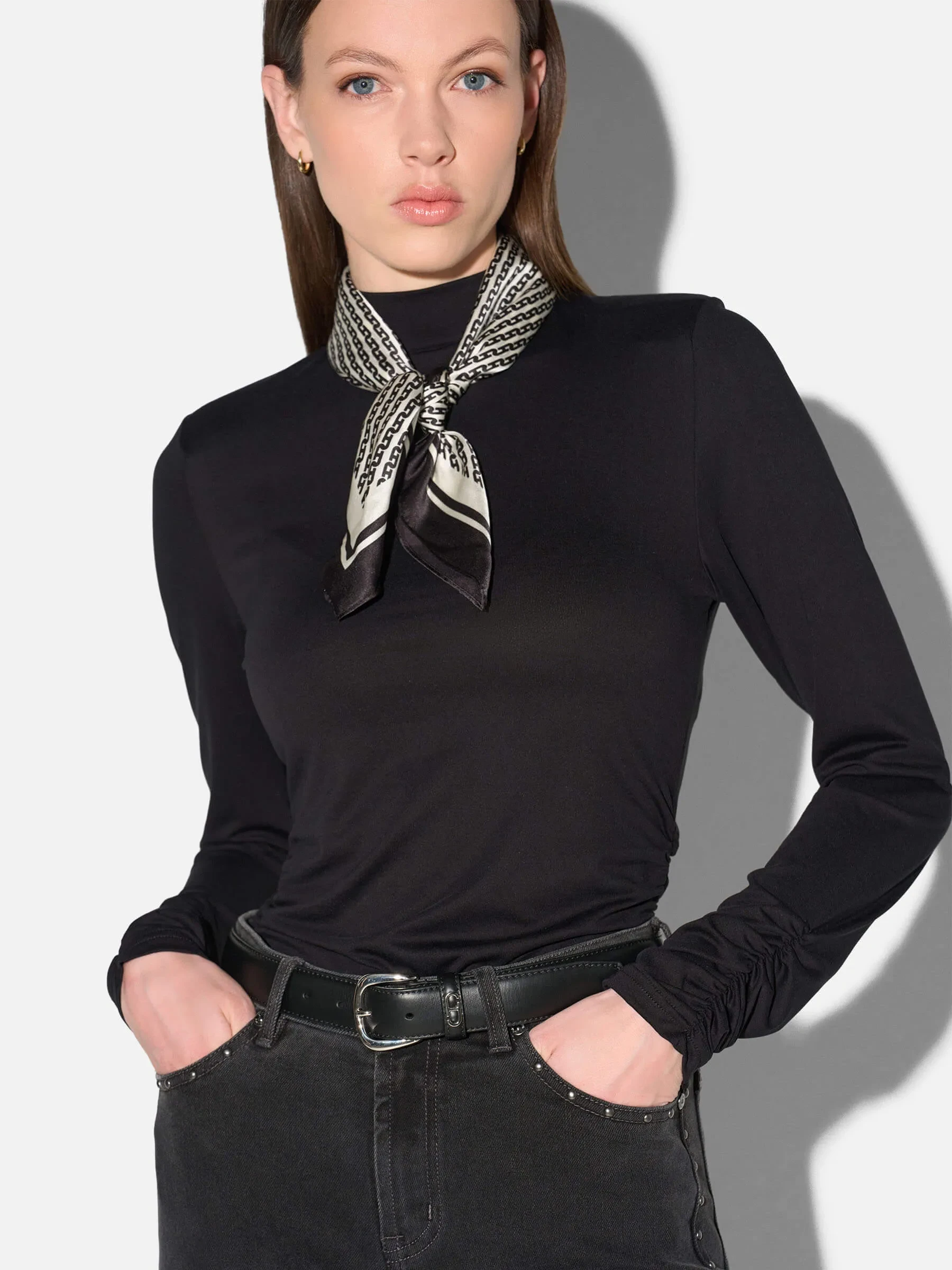 Zijden Sjaal Dames Effron Logo Ketting Zwart
