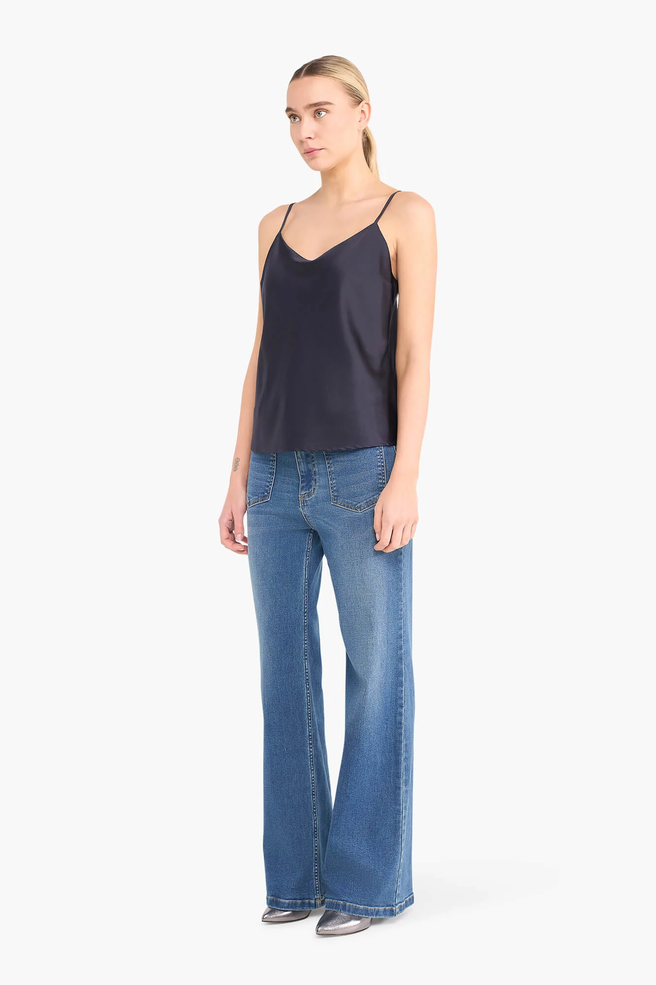 Zijden Top Dames Stretch River Donker Blauw