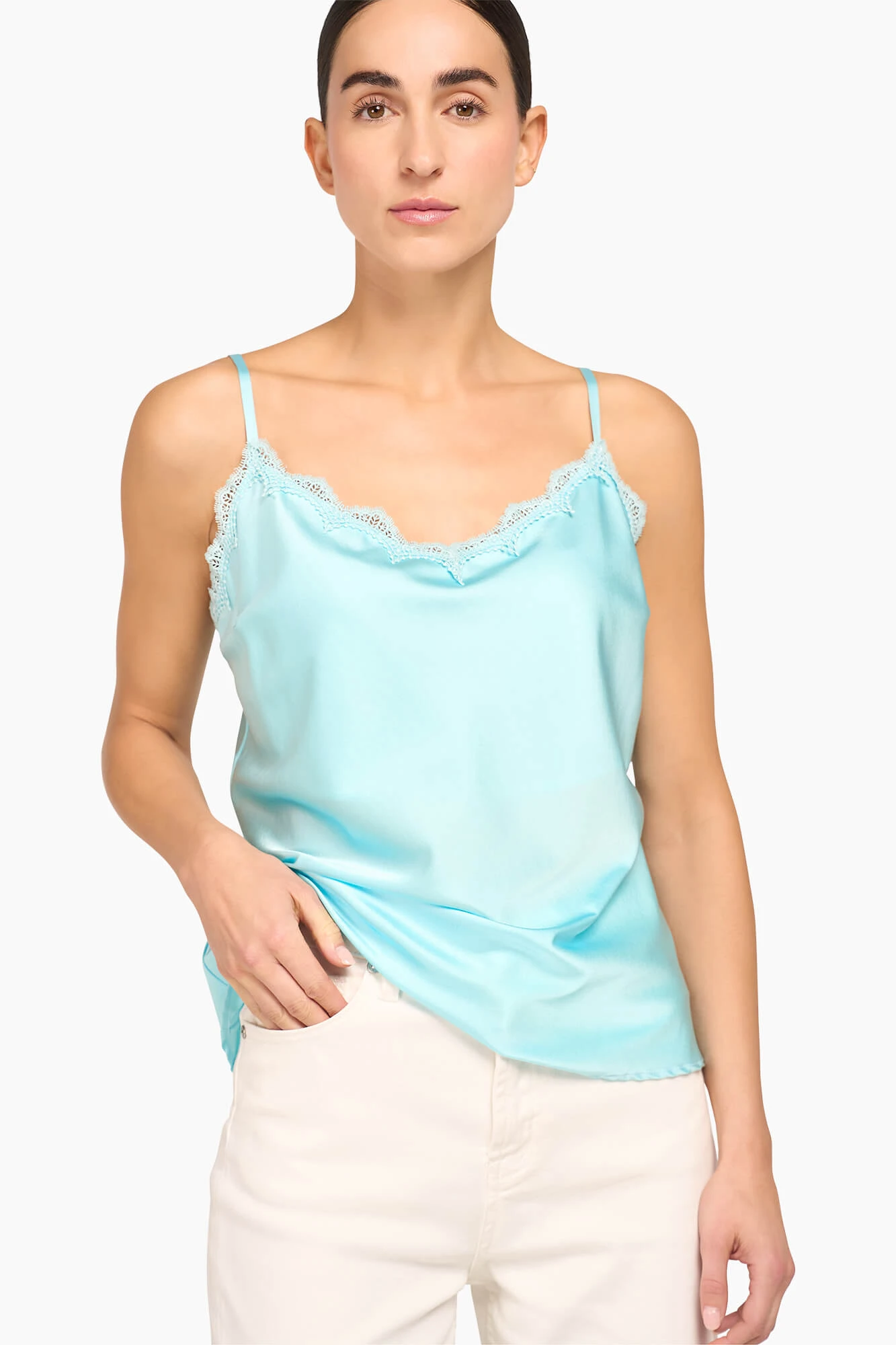 Zijden Top Dames Kant River Blauw