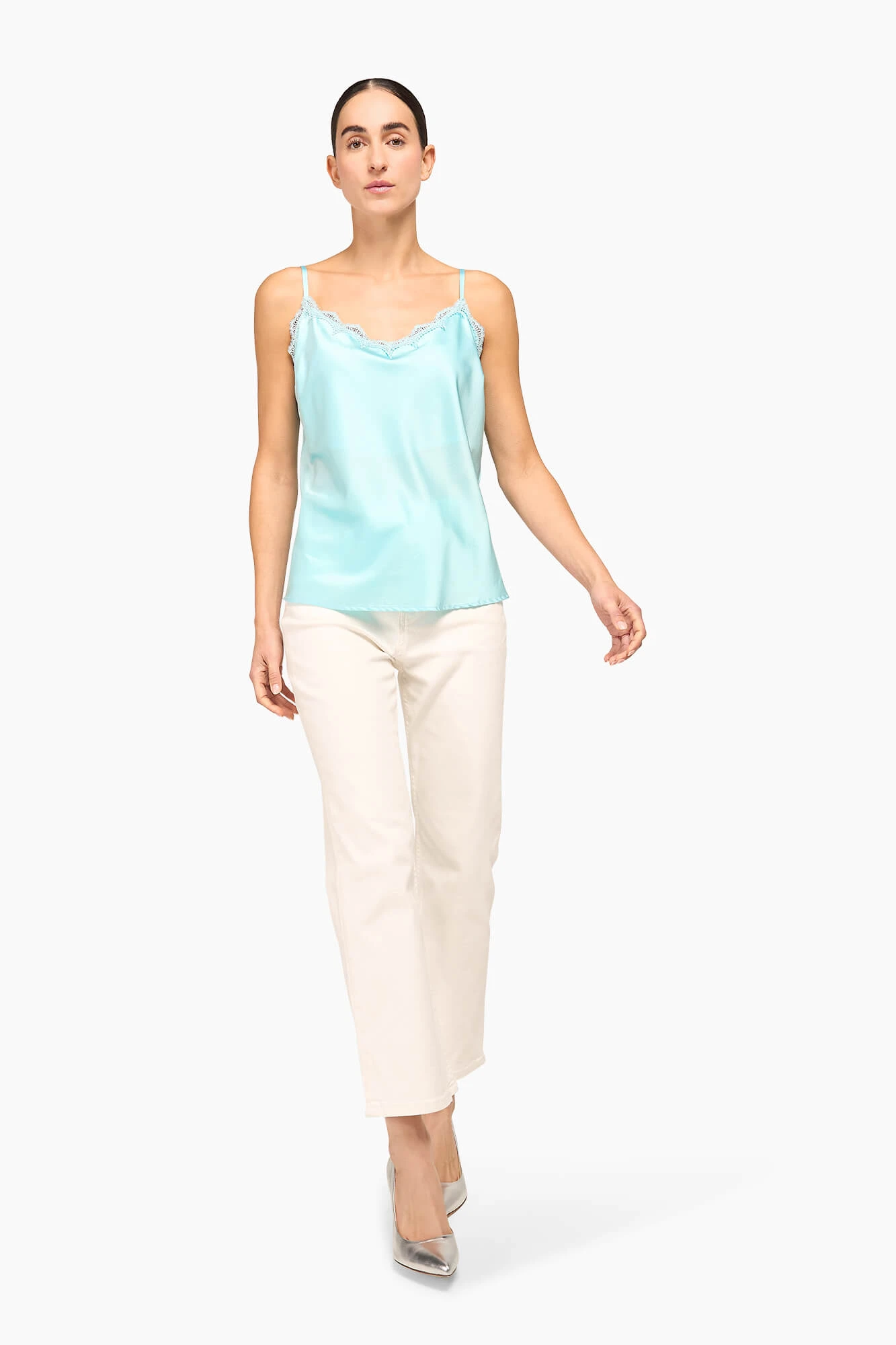 Zijden Top Dames Kant River Blauw