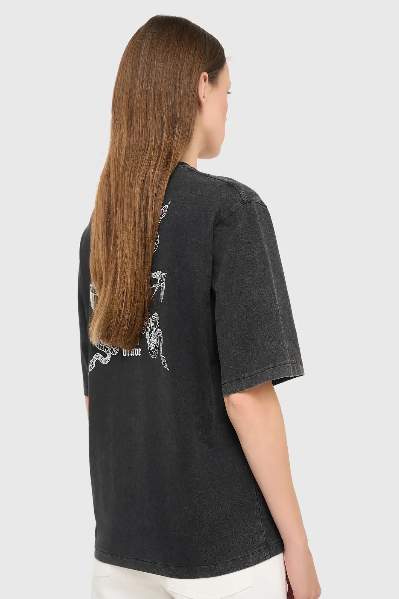 Black Women's Cotton Print Snake Adam Shirt