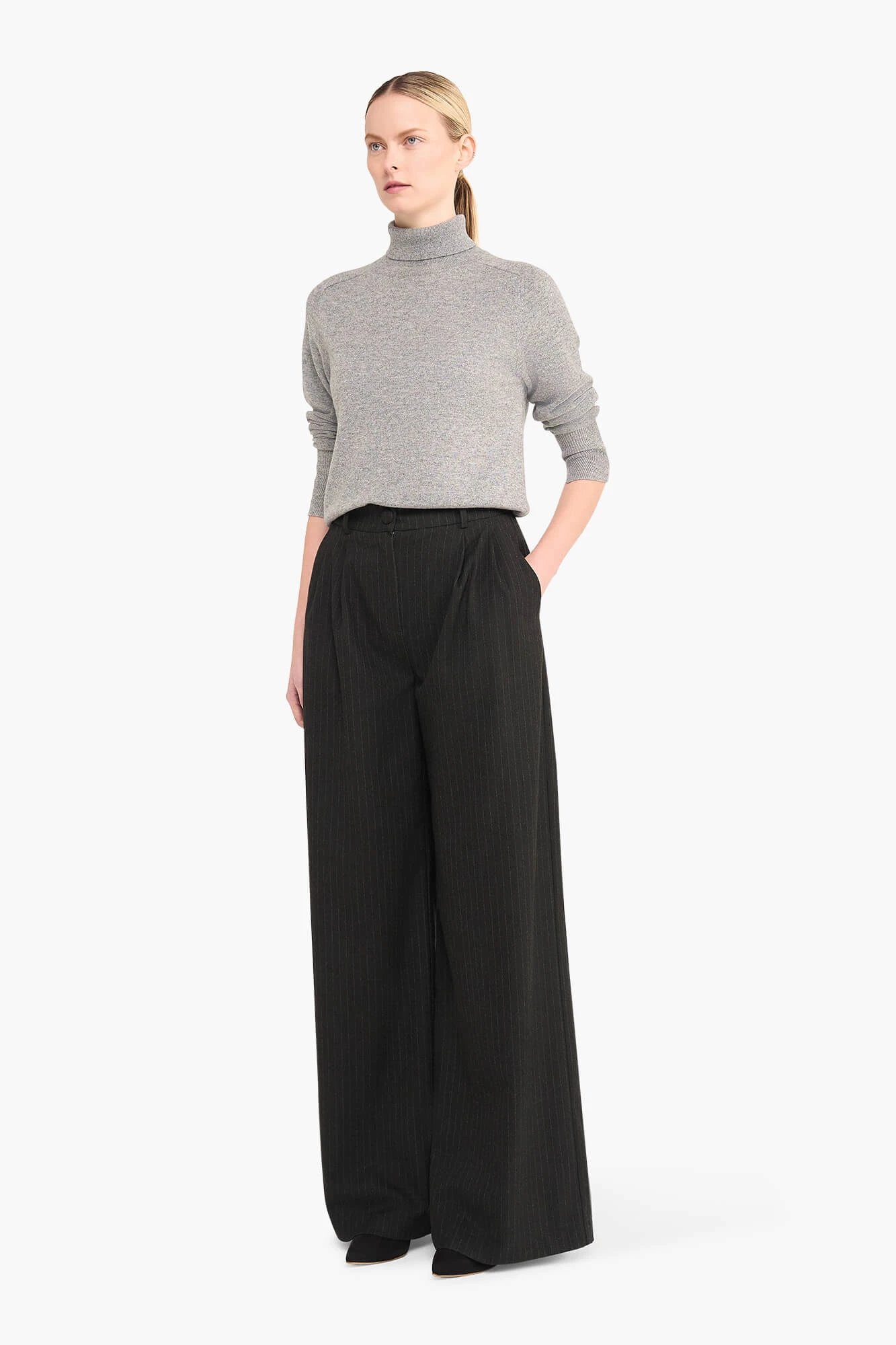 Damenhose, weit geschnitten, gestreift, Dollar-Muster, schwarz