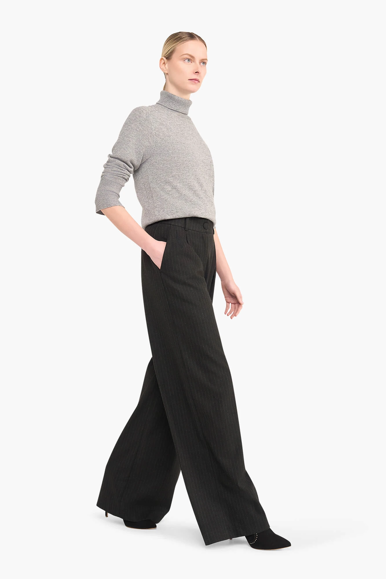 Damenhose, weit geschnitten, gestreift, Dollar-Muster, schwarz