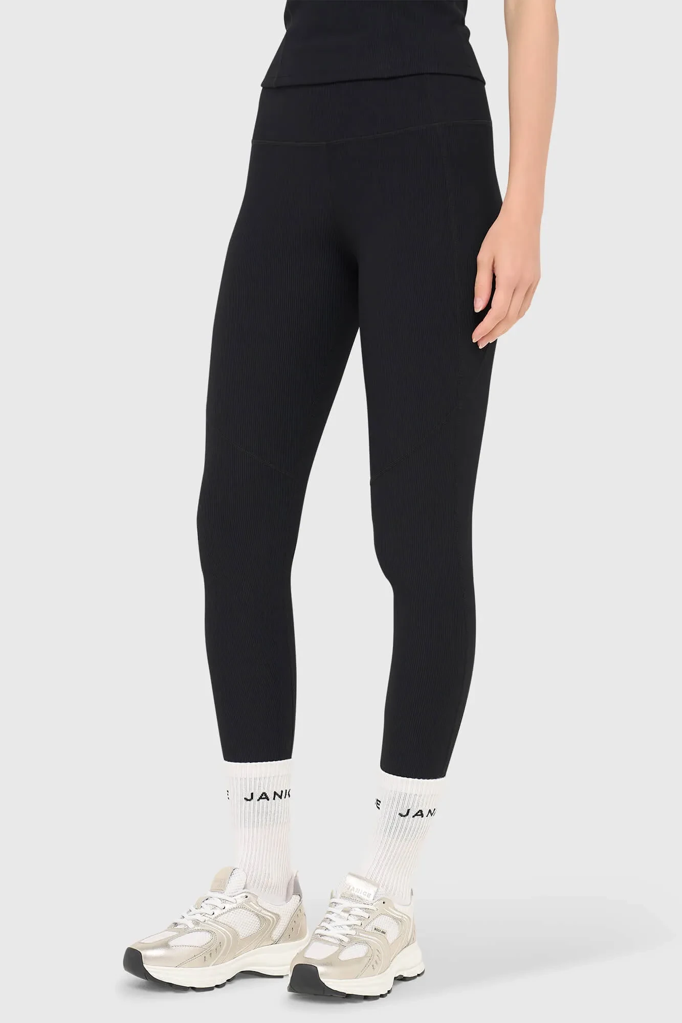 Schwarze Leggings für Damen, gerippt, Sportbekleidung, Ye